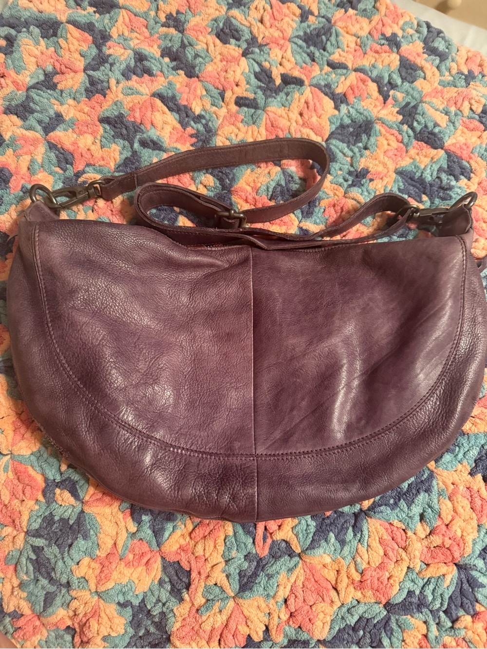 latico Plum Leather Crescent Shoulder Bag